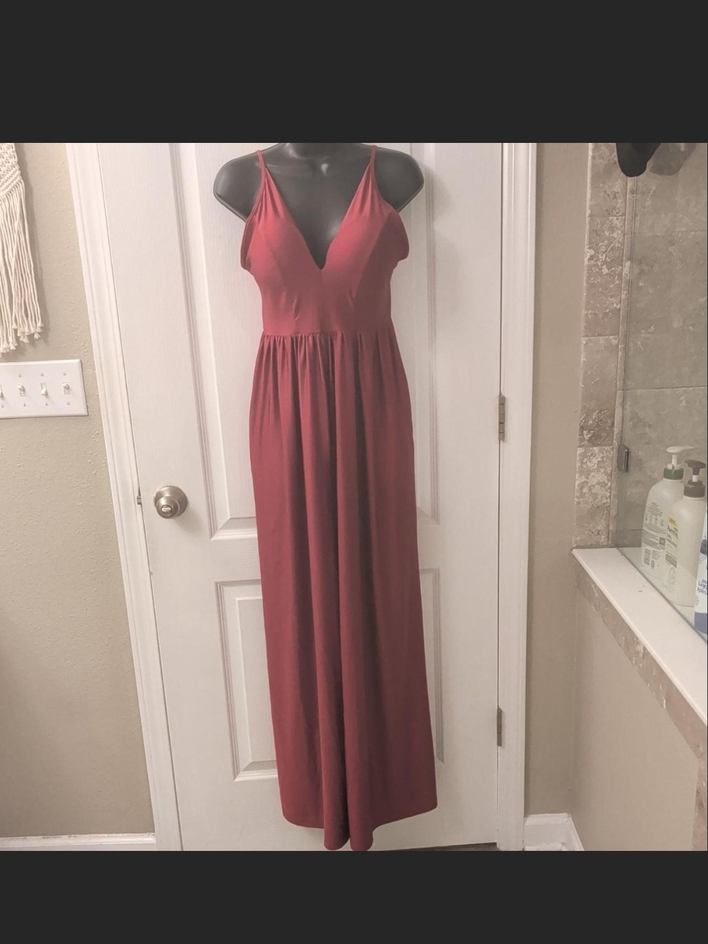 Klassy Network Red V-Neck Spaghetti Strap Maxi Dress